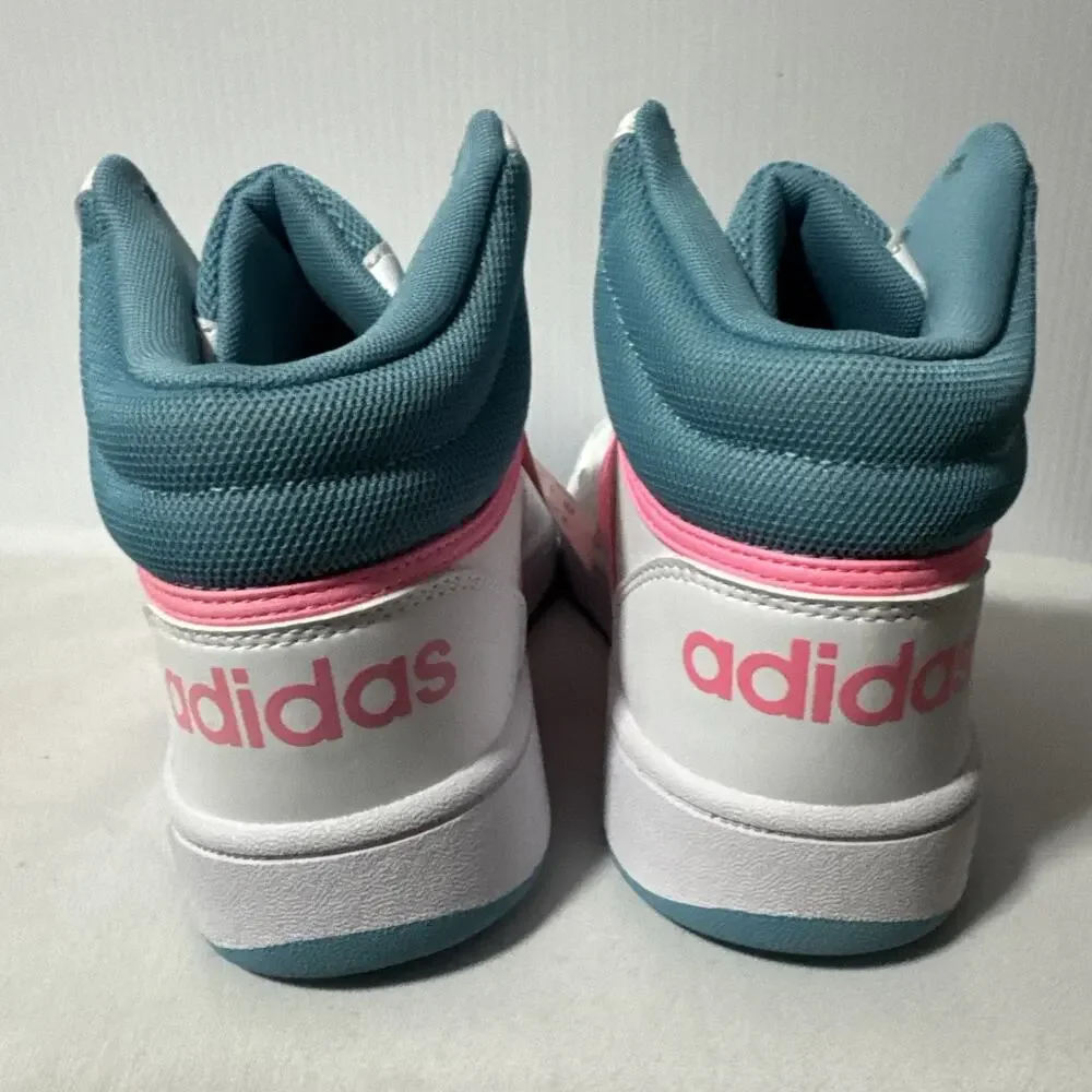 Adidas Hoops Mid 3.0 K White Pink Teal HQ1256 Kids Youth Size 7 Men 7 Womens 8.5